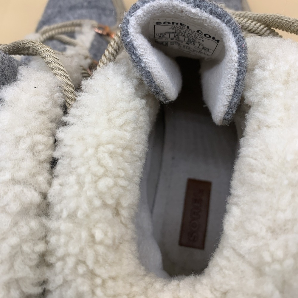 Sorel Sneakchic Alpine Womens Size 8.5 Beige Gray Leather Sherpa Snow Boots - Picture 3 of 10
